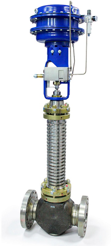 Клапан высокотемпературный регулирующий с двухкамерным приводом двойного действия